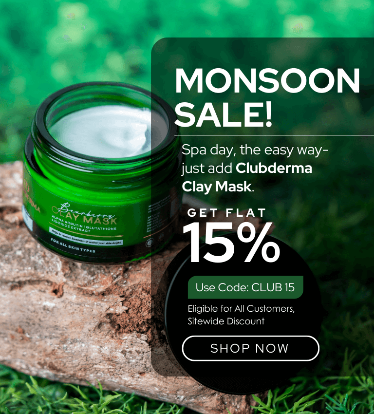 Club Derma's Monsoon Sale Clay Mask Mobile Banner Image.